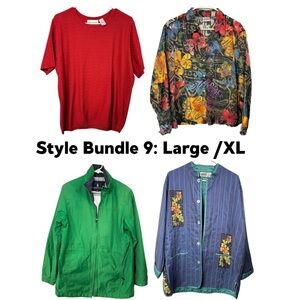 STYLE BUNDLE Women’s Bold Colorful Eclectic Silk Green Jacket Sweater Shirt XL
